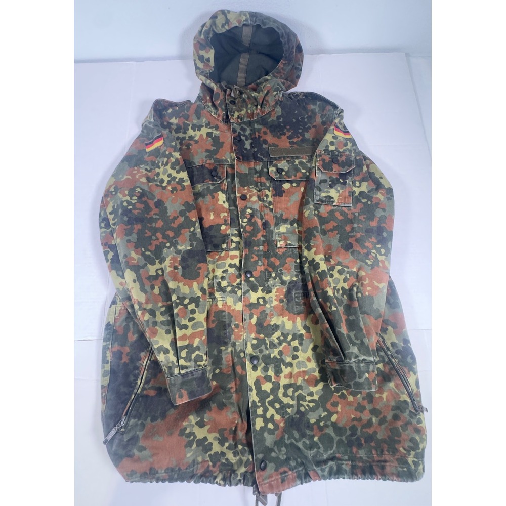 German Military Flecktarn Camo Field Parka Mens L Green Brown Hooded 90s Grunge - Picture 4 of 11